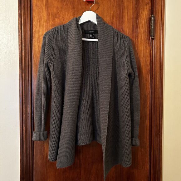 Forever 21 Cardigan Sweater Gray Ribbed Thick Knit Open Front Classic Minimalist - Picture 1 of 8
